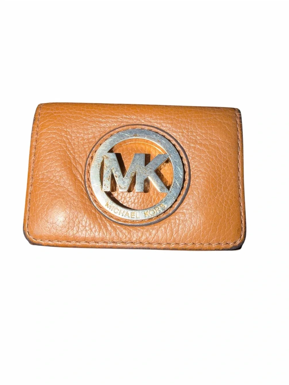 Michael Kors Cognac Leather Card Holder with Silver MK Emblem